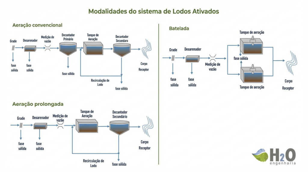 figura 1 exemplos das modalidades do sistema de lodos ativados.