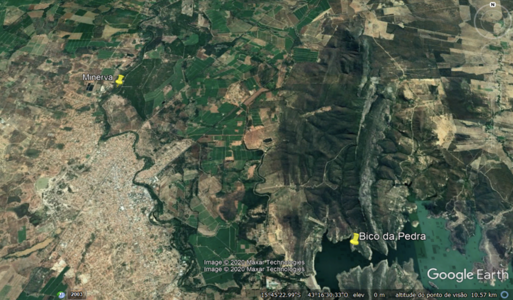 imagem aérea do entorno do rio gorutuba e da localização da minerva